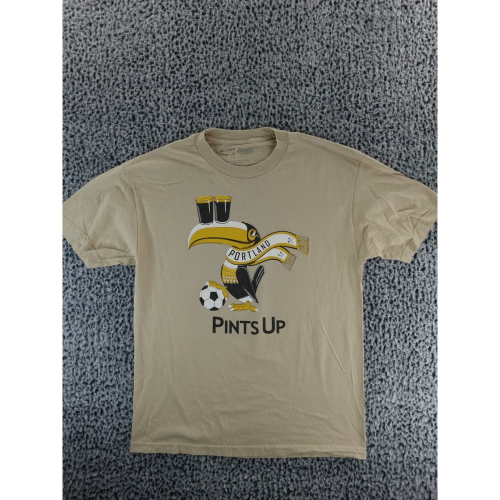 NO PITY Portland Pints Up Toucan Soccer Graphic T Shirt Size L Tan